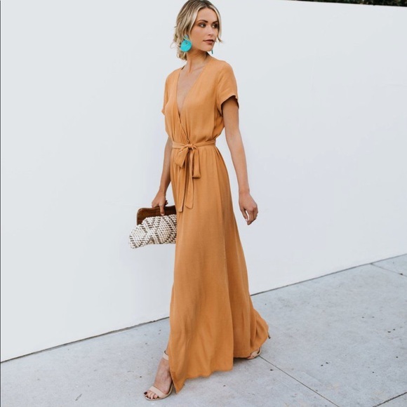 Short Sleeve Solid Bardot Wrap Maxi 